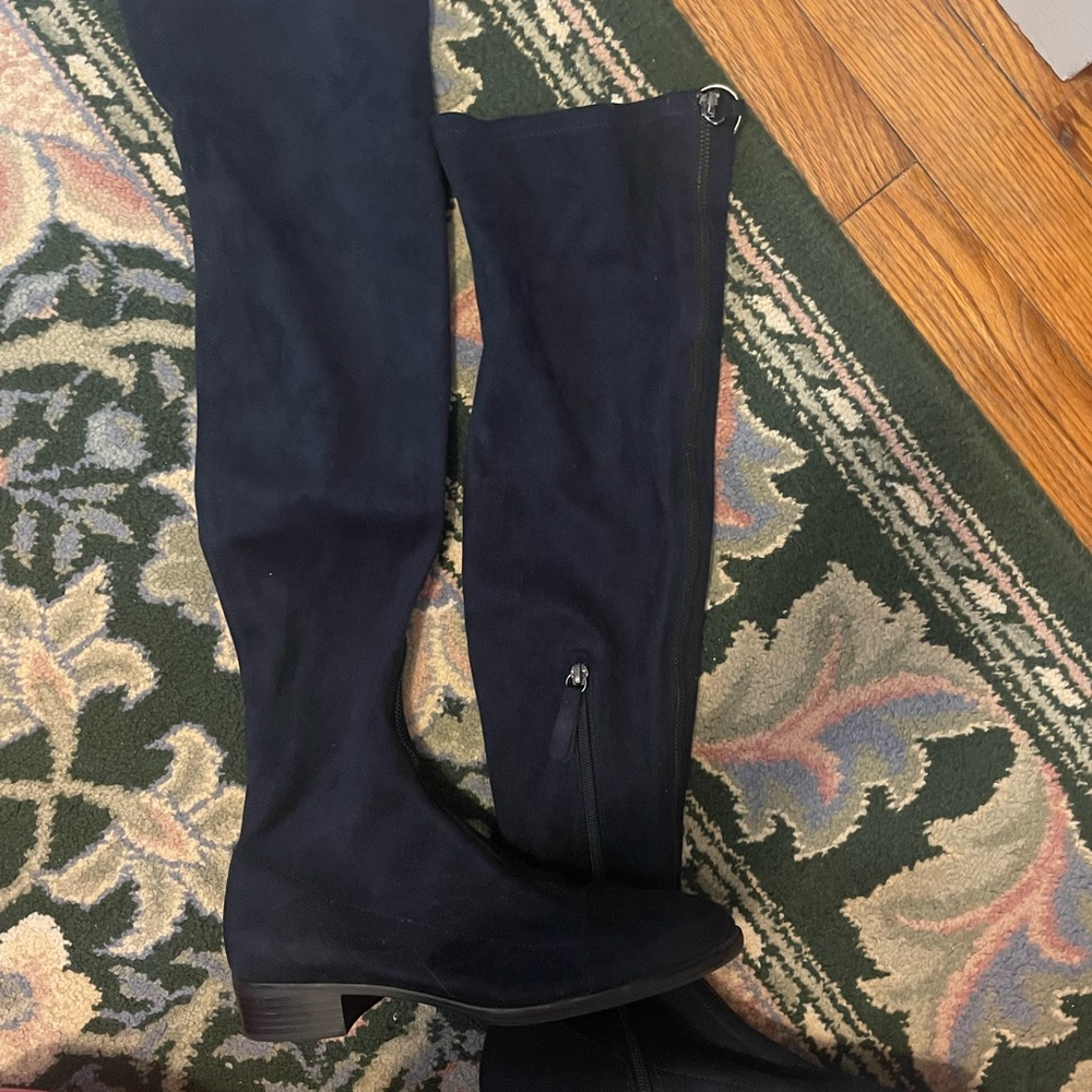 Navy Suede Over-the-Knee Boots with Smooth Finish